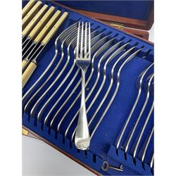 Mahogany cased silver plated canteen of cutlery, for twelve place settings (lacking two dinner knifes), H14cm L41cm D26cm