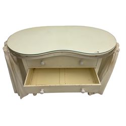 Mid-20h century kidney shaped dressing table, fitted with two drawers and on cabriole supports, with curtain 