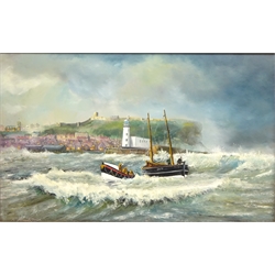  Scarborough Lifeboat on a Rescue, 20th century oil on board signed by Robert Sheader 37cm x 59.5cm  