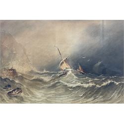 Circle of Henry Barlow Carter (British 1804-1868): Fishing Smack in Rough Seas, watercolour with scratching out, bears signature and date 31cm x 46cm