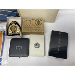 Japanese Order of the Sacred Treasure Medal (Zaihosho) in lacquered box; Norwegian Grunnlovsdag 1945 Medal with National Flag ribbon; three school attendance medals; four Royalty commemorative medals including both Victoria jubilees; quantity of medal ribbons and medal bars; medal issue boxes; badges; booklets etc