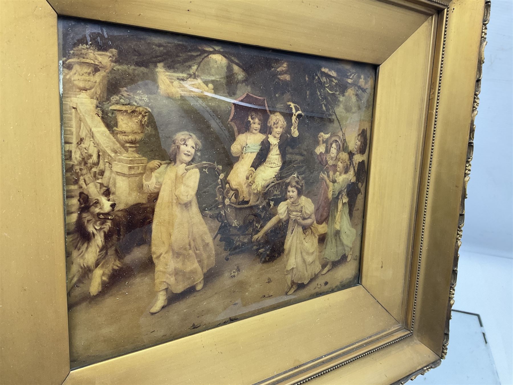 Three early 20th century full profile framed silhouettes, each signed Scot-Ford 1929, together with four hand painted portrait silhouettes and two framed crystoleums, depicting figural scenes (9), largest H35cm