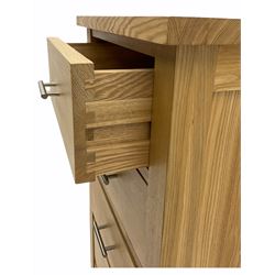 Solid light oak six drawer pedestal chest 