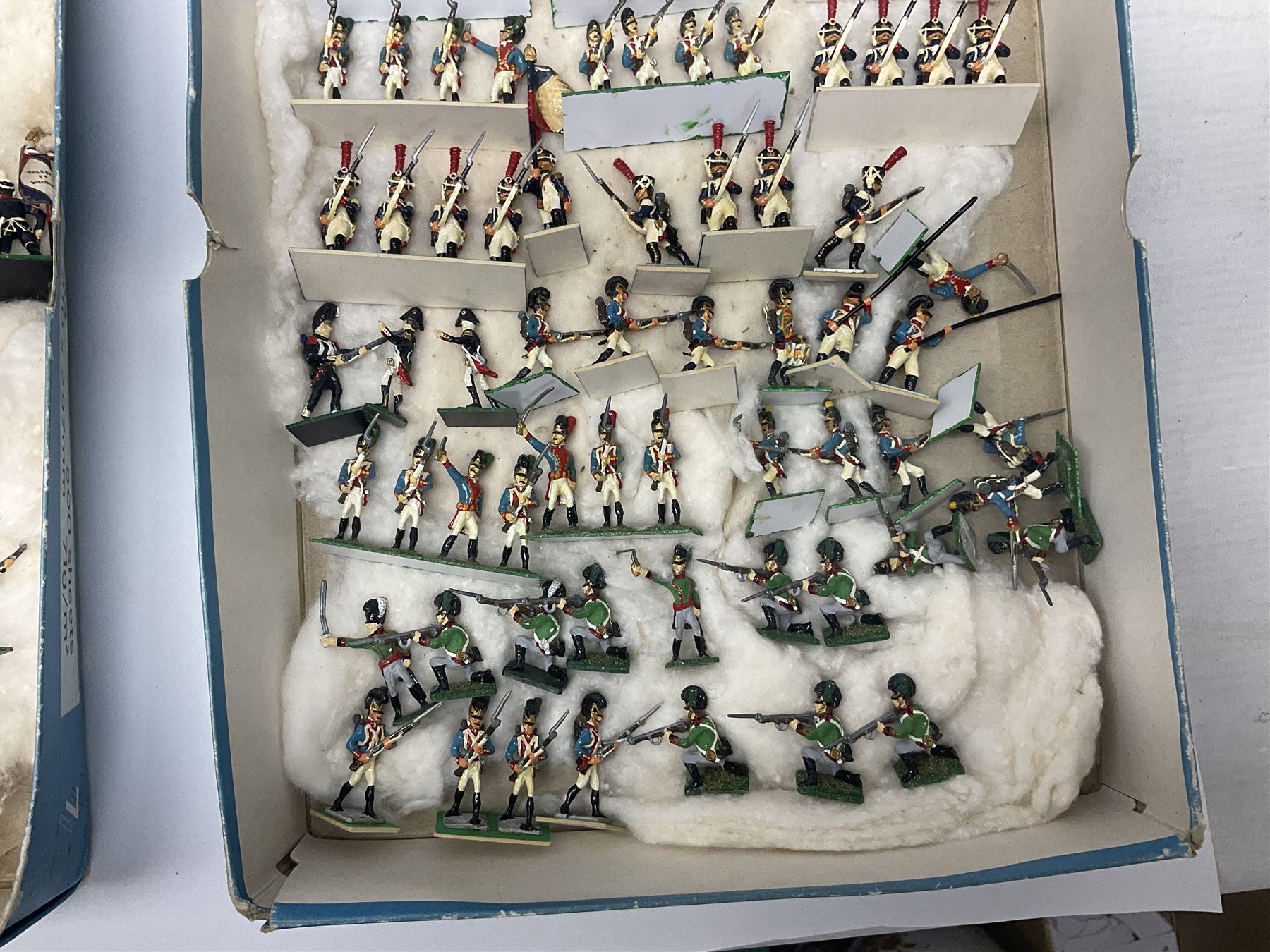 Painted metal wargame figures - over two hundred Lancers, Chasseurs, Dragoons, Cuirassiers, Carabiners, Imperial Guard, Bavarians, Line and Light Infantry etc; individual figures and ranks of two, three and four; average size 25mm