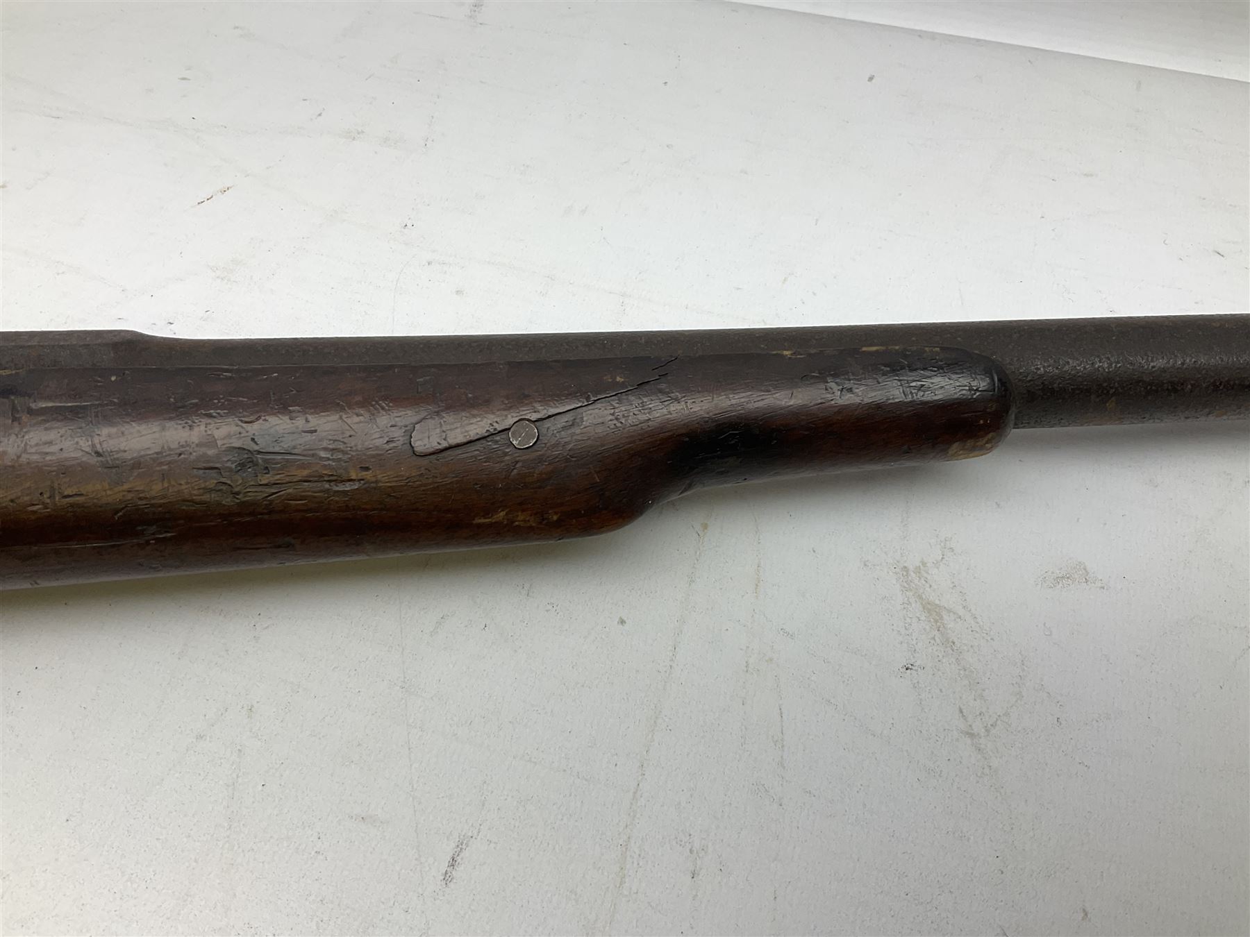 19th century 12-bore single barrel shotgun with Krnka/Werndl type action (converted from a percussion action rifle) with 77cm barrel, L122cm overall RFD ONLY