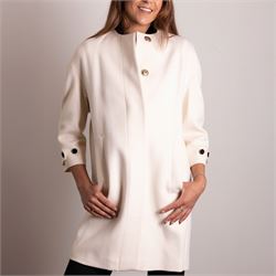 Burberry London - wool coat in cream, with concealed front popper fastening, bracelet-leng...