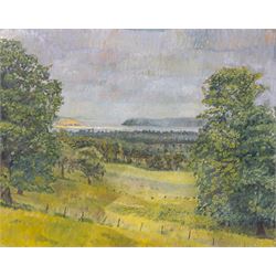 Peter Greenham (British 1909-1992): Coastal View, oil on board unsigned, attributed on lab...