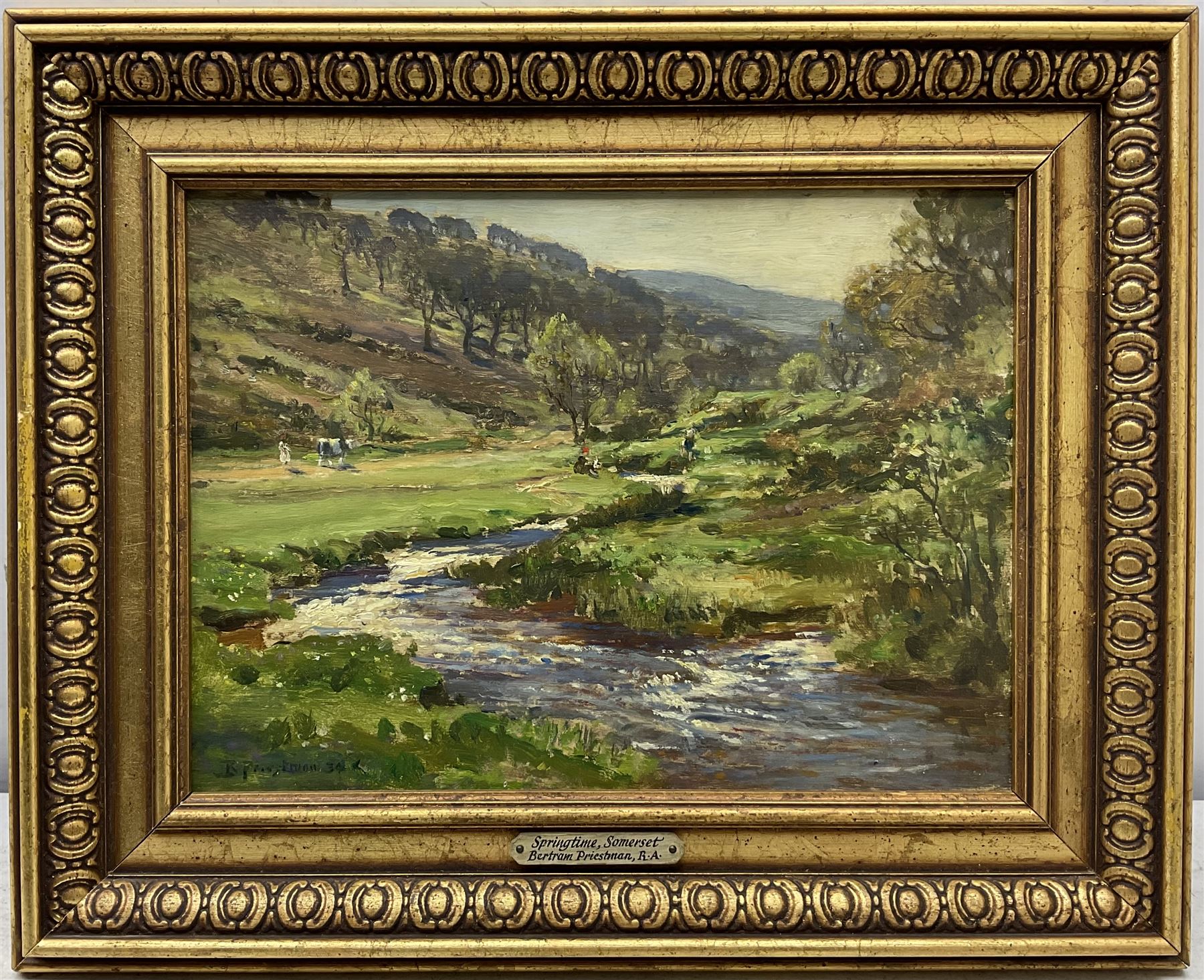 Bertram Priestman RA ROI NEAC (British 1868-1951): 'Springtime Somerset', oil on panel signed and dated '34, titled verso 25cm x 35cm
Provenance: with Mellors & Laing Galleries, Toronto, Canada, label verso