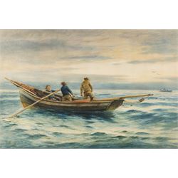 Robert Jobling (Staithes Group 1841-1923): Coble Pulling up the Nets, watercolour signed 56cm x 83cm
