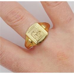 9ct gold signet ring with engraved R S initials, hallmarked
