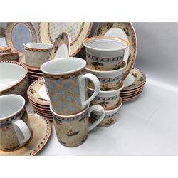 Villeroy & Boch Gallo design Switch 4 Naranja & Nazare pattern tea and dinner wares, to include seven dinner plates, twin handled lidded tureen, five mugs, four saucers, jug, lidded sucrier, large bowl,  seven ramekins, various side plates, two bowls etc