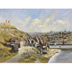 Colin Russell (Northern British 1932-2009): Henrietta Street - Whitby, oil on canvas signe...