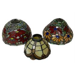  Three Tiffany style lamp shades, each with multicoloured floral decoration, largest D20.5cm