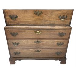 George III mahogany chest-on-chest, moulded cornice over three short and six long graduating drawers with scratch moulded fronts, fitted with pierced handle plates and swan neck handles, raised on bracket feet