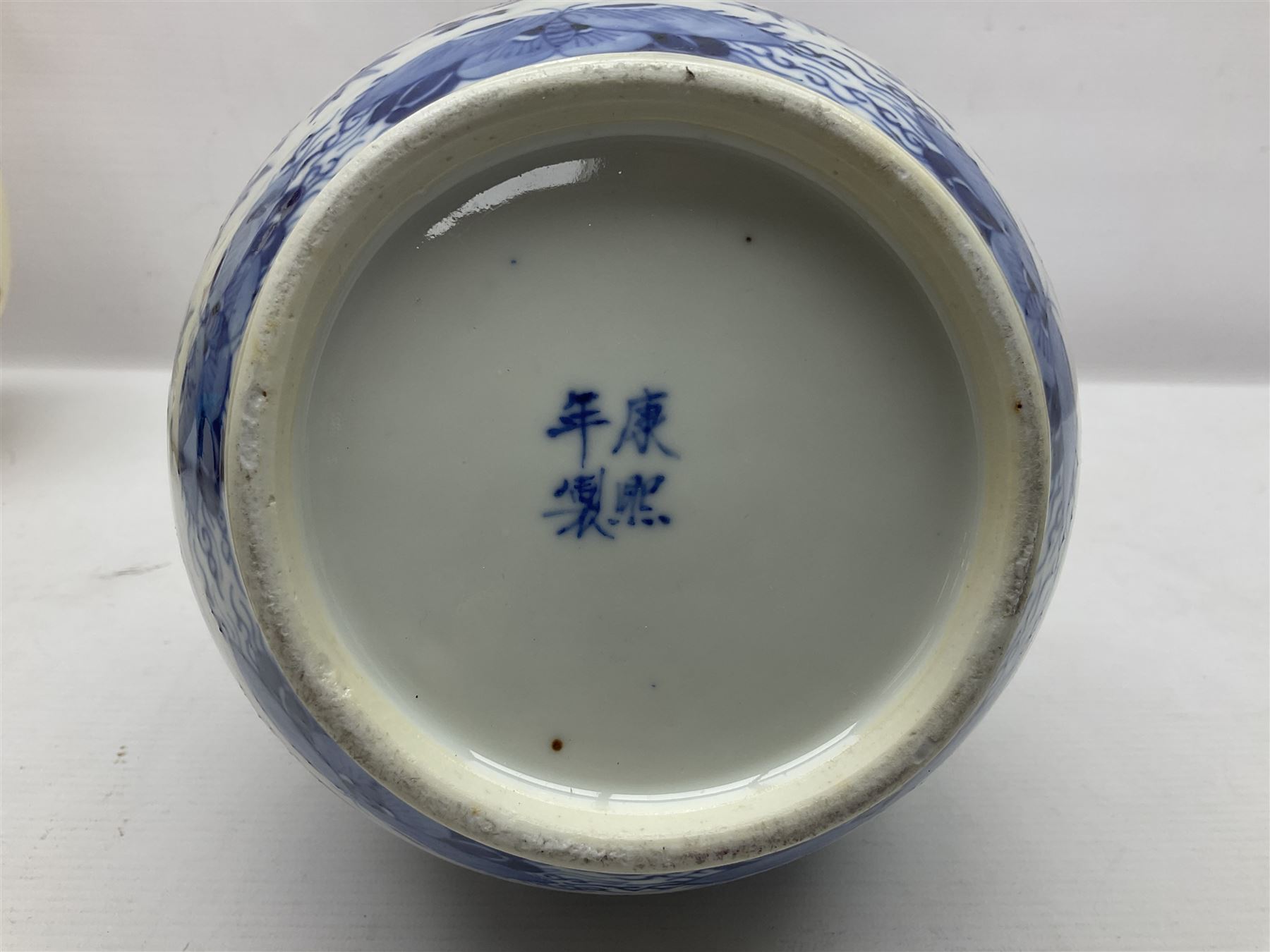 19th century Chinese blue and white double gourd form vase, decorated with blooming peonies and birds in flight, H36cm