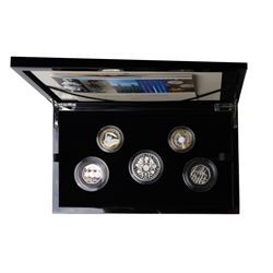 The Royal Mint United Kingdom 2025 silver proof piedfort commemorative five coin set, from an edition of 300, cased and boxed with certificate
