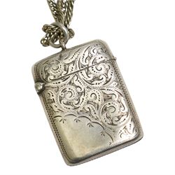 Victorian silver cased fusee lever pocket watch, case hallmarked London 1865, on nickle chain, with silver vesta case, hallmarked