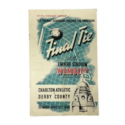 1946 FA Cup Final Charlton Athletic v Derby County football programme played 27th April 1946 at Wembley, signed to the centre pages by Raich Carter above his team name. Provenance: By direct descent from the family of Raich Carter having been consigned by his daughter Jane Carter.