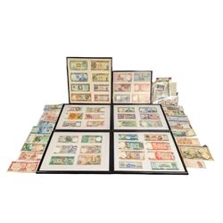 World banknotes, including Central Bank of Nigeria, Indonesia, Central Bank of Egypt, Republic of Liberia, Central Bank of Kenya, Central Bank of the Gambia, Singapore, Belgium etc, loose and in five framed displays
