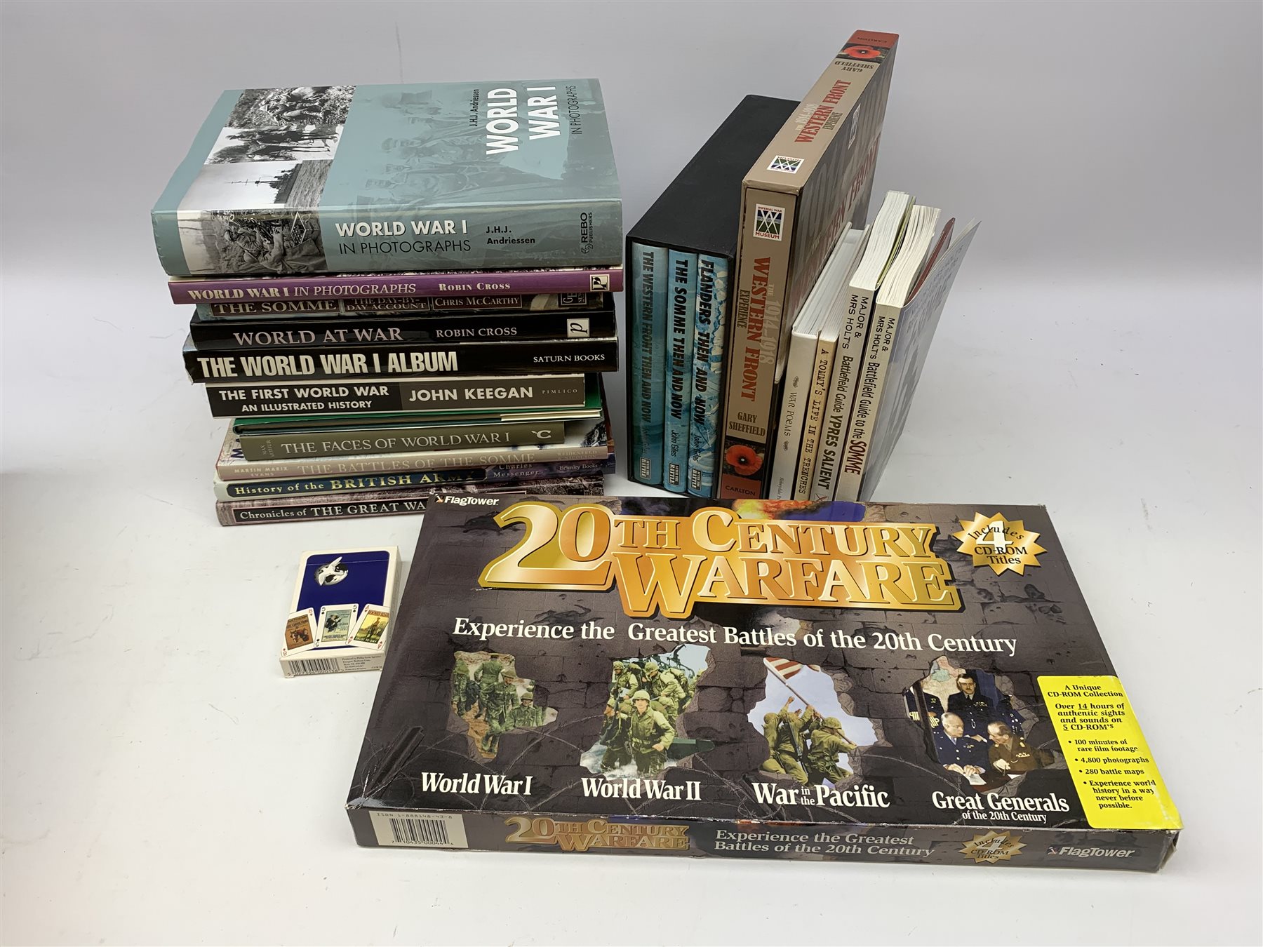 Nineteen modern books including The Western Front Experience by Gary Sheffield in slip case, boxed set of three on WW1 etc; together with a boxed set of 20th Century Warfare CD-ROMS etc