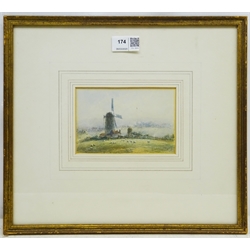  George Weatherill (British 1810-1890):  Windmill near Whitby, watercolour unsigned 9cm x 14cm  
