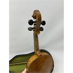 Saxony violin c1930 with 36cm single piece maple back and ribs and spruce top 59cm overall; cased with later Glasser composition bow