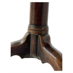 George III mahogany tripod table, folding hinged top above pedestal on three cabriole legs 