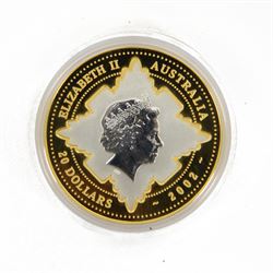 Queen Elizabeth II Australia 2002 'Golden Jubilee of Accession 1952-2002' bi-metal gold and silver twenty dollars coin, cased with certificate