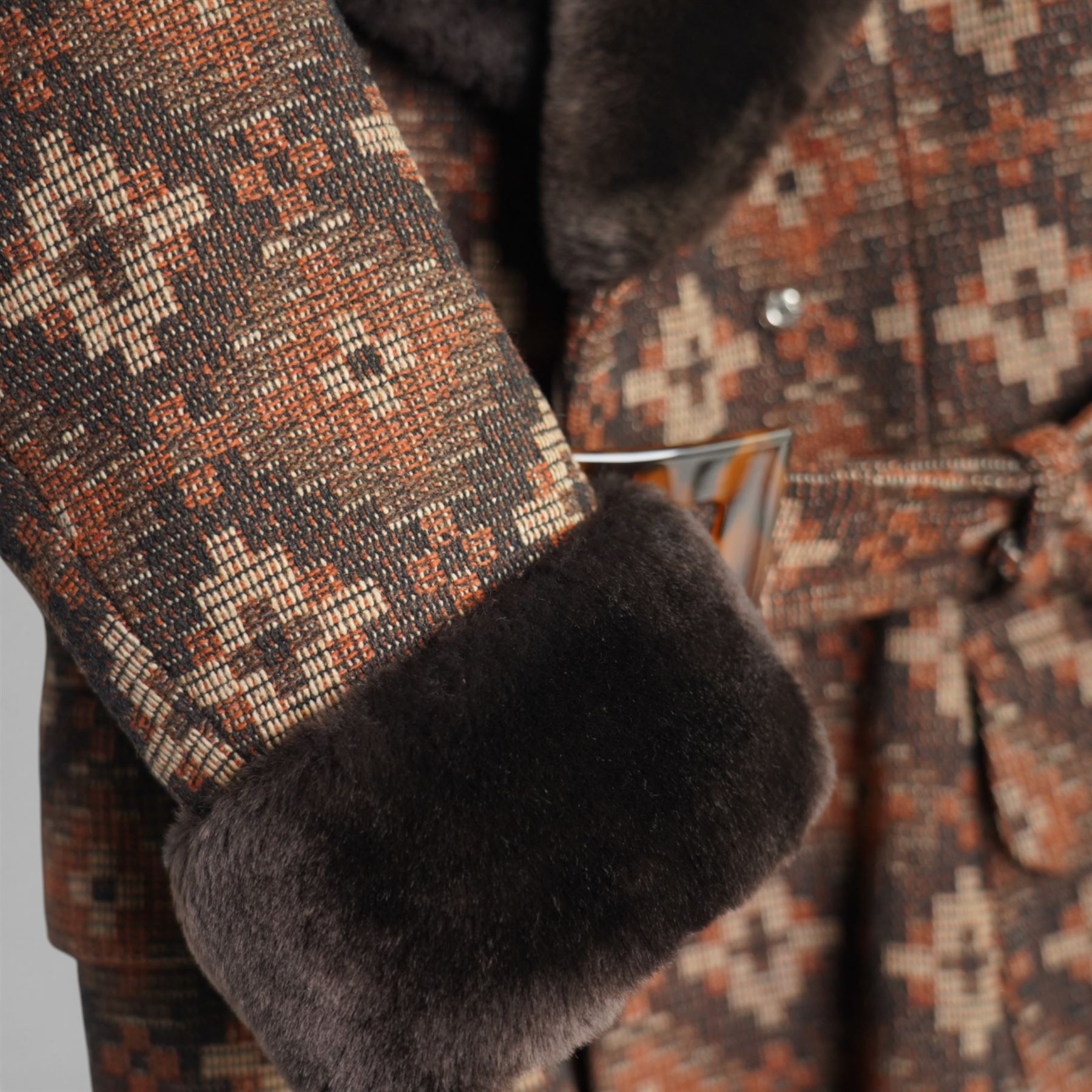 Mink coat, 1970s lamb fur trimmed coat, suede coat and Tom Bawker cream coat, and two pairs of ladies shoes approx size 8 (6)