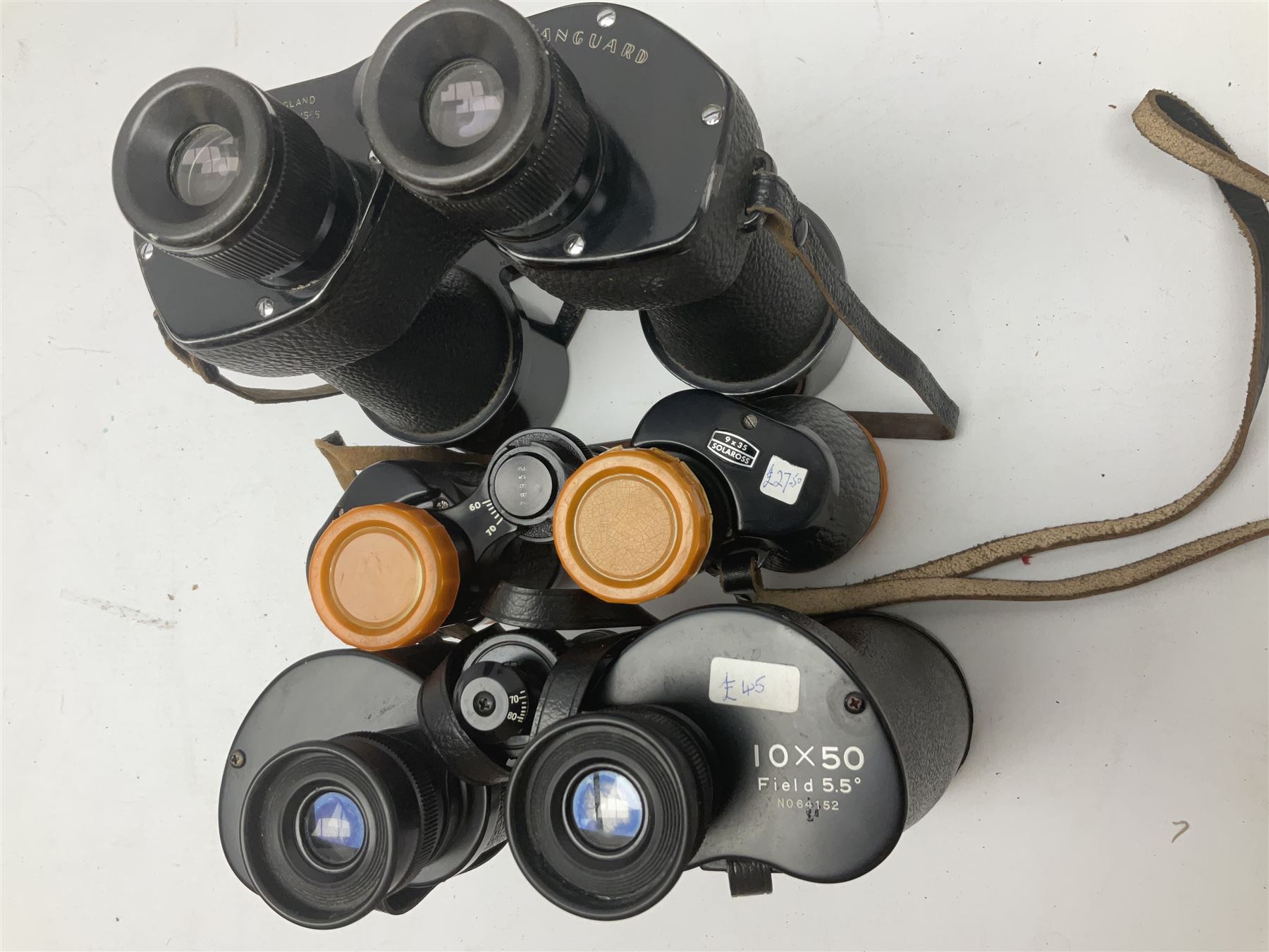 Ten cased pairs of binoculars, to include Ross London Steplux 7x50, Ross Solaross 16x60, Crescent zoom 7x- 12x50, Hilkinson 20x60,  Ross Stepnada 7x30,  Philo 10x50 etc