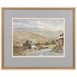 Joseph Pighills (British 1902-1984): 'Nab Hill and Nan Scar - Oxenhope', watercolour signed and dated '79, titled verso 25.5cm x 35cm; George 'Griff' Griffiths (British 1939-2017): 'Arthington Near Otley', watercolour signed, titled verso 22.5cm x 33.5cm (2)