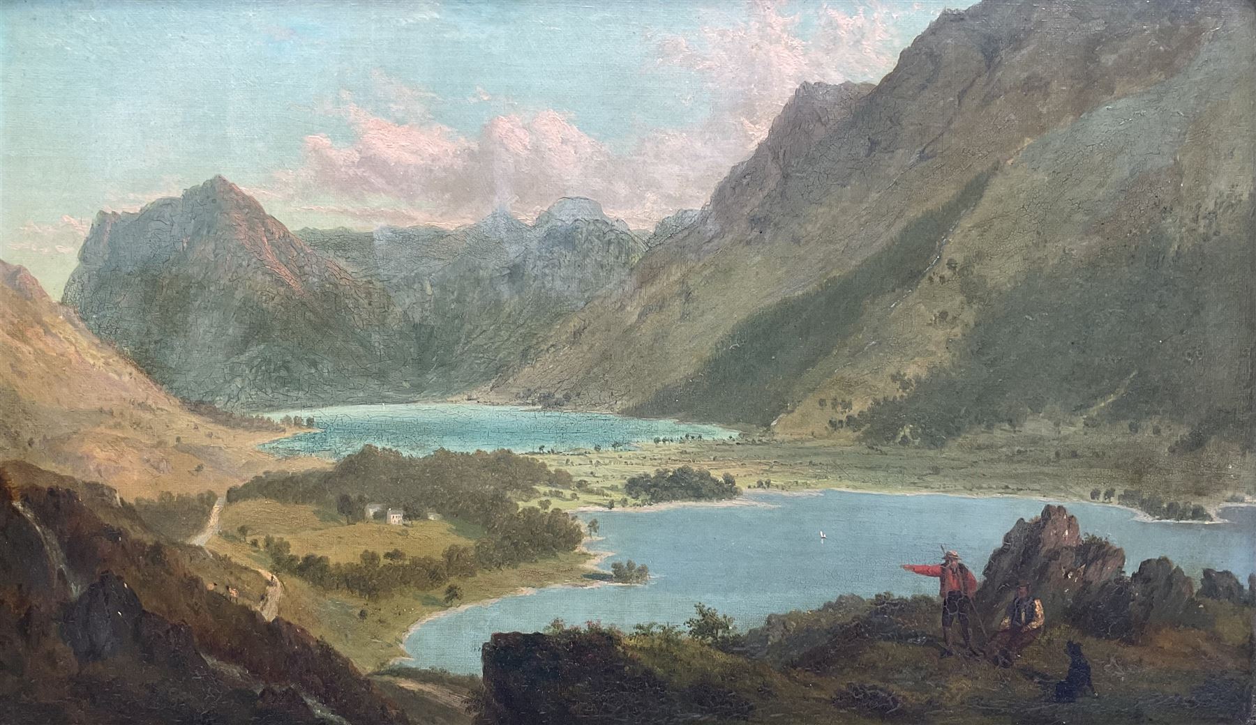 James Roberts of Leeds (British 1837-1909): 'Crummock & Buttermere' Lake District, oil on board signed and titled verso 25cm x 43cm
Notes: Roberts a neglected Yorkshire artist, exhibited eight works at the Royal Society of British Artists in Suffolk Street London. A member of the Ipswich Art Club 1889-1891 and in 1889 he exhibited five pictures from 11 Park View, Potternewton, an area of Leeds.