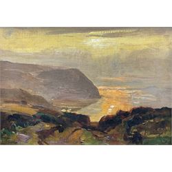 Alexander 'Alec' Carruthers Gould (British 1870-1948): 'Sunset at Lynmouth' North Devon, oil on canvas laid on to board signed, titled verso 24cm x 34cm