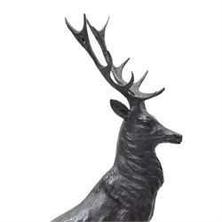 After Moignier - Pair of large bronze stags on marble bases H71cm