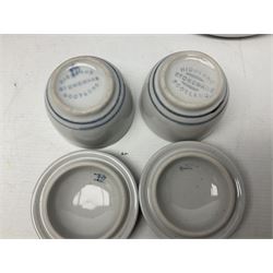 Highland Stoneware Scotland, decorated with landscapes and seascapes, comprising of two bowls, plate and two covered trinket boxes 