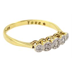 Early 20th century gold illusion set five stone diamond ring, stamped 18ct Plat