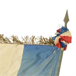 French Reserve of Non-commissioned officers association banner, in blue red and white silk with inscription 'Union Regional Des Sous-Officers De Reserve 17e Region' with bullion fringe borders, wood and brass pole with spearhead finial, L210cm
