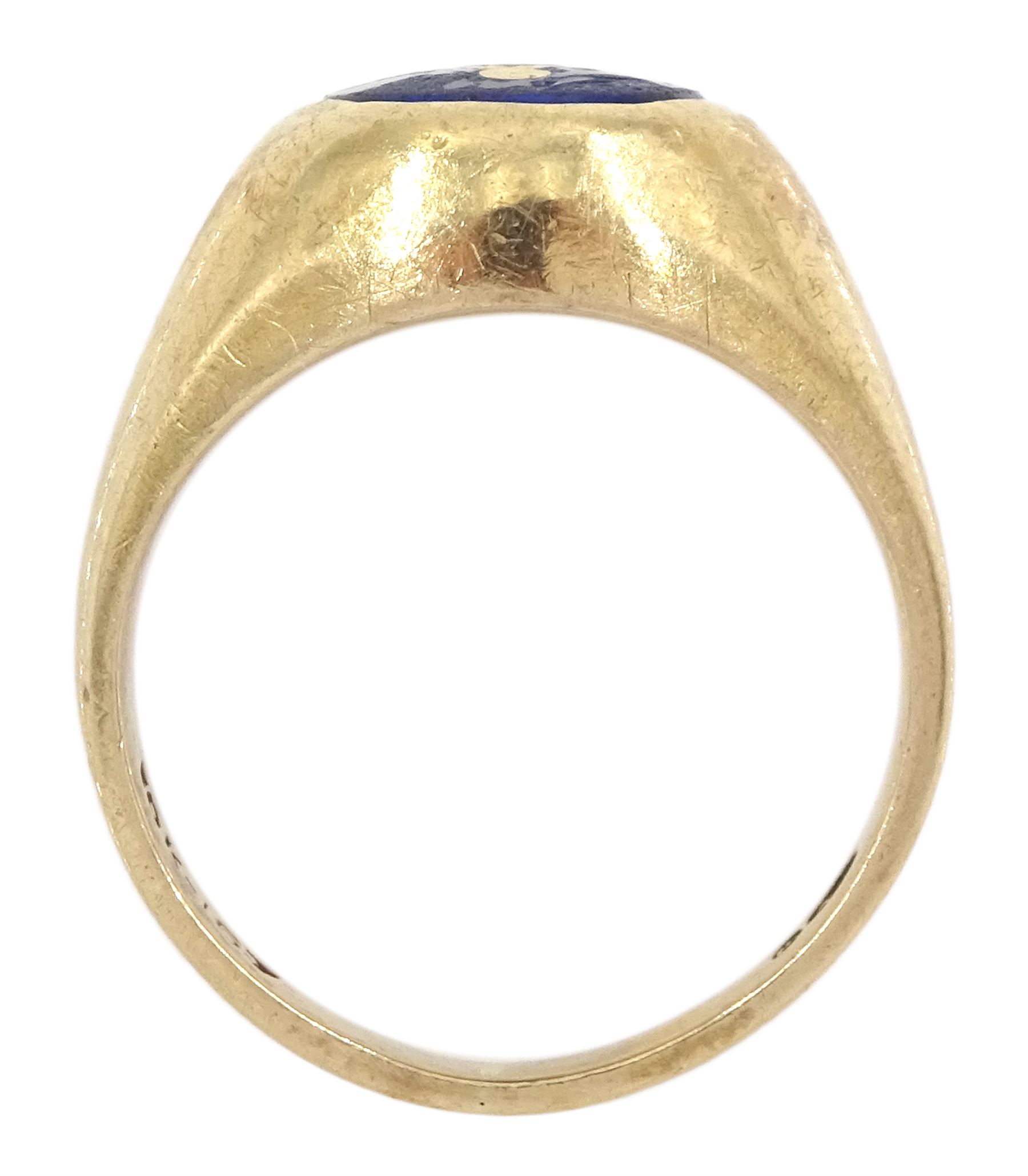 10ct gold blue glass masonic ring, stamped