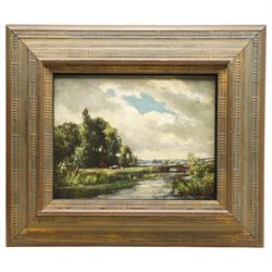 John Rathbone Harvey (British 1862-1933): Cattle Grazing in Riverside Pasture, oil on board signed 22cm x 29cm