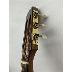 Spanish Gitano Manuel Rodriguez EMC1 Maccaferri acoustic guitar, c2000, the cedar top with D-hole, L98cm overall; in lightweight hard carrying case.