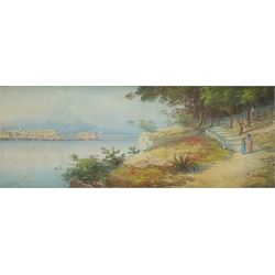 Gianni (Italian early 20th century): Bay of Naples, watercolour signed 12cm x 31cm