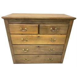 19th century walnut straight-front chest, fitted with two short and three long graduating drawers