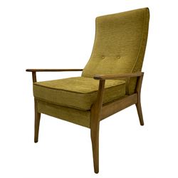 Contemporary beech framed open easy chair, upholstered loose seat cushion and back