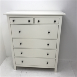 Ikea chest, two short and four graduating drawers, white painted finish, stile supports, W111cm, H132cm, D51cm