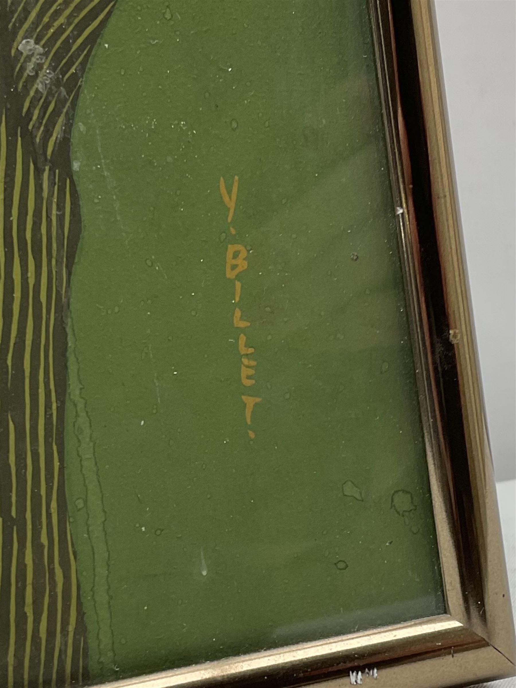 Yves Billet (Belgian 1934-1991): Surrealist Hawk and Butterflies, gouache signed 75cm x 53cm