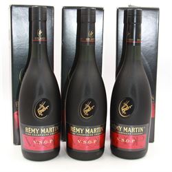 Three bottles Remy Martin V.S.O.P champagne cognac, 70cl 40% vol, in original boxes