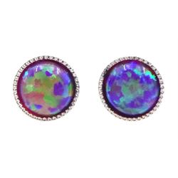 Pair of silver opal stud earrings, stamped 925