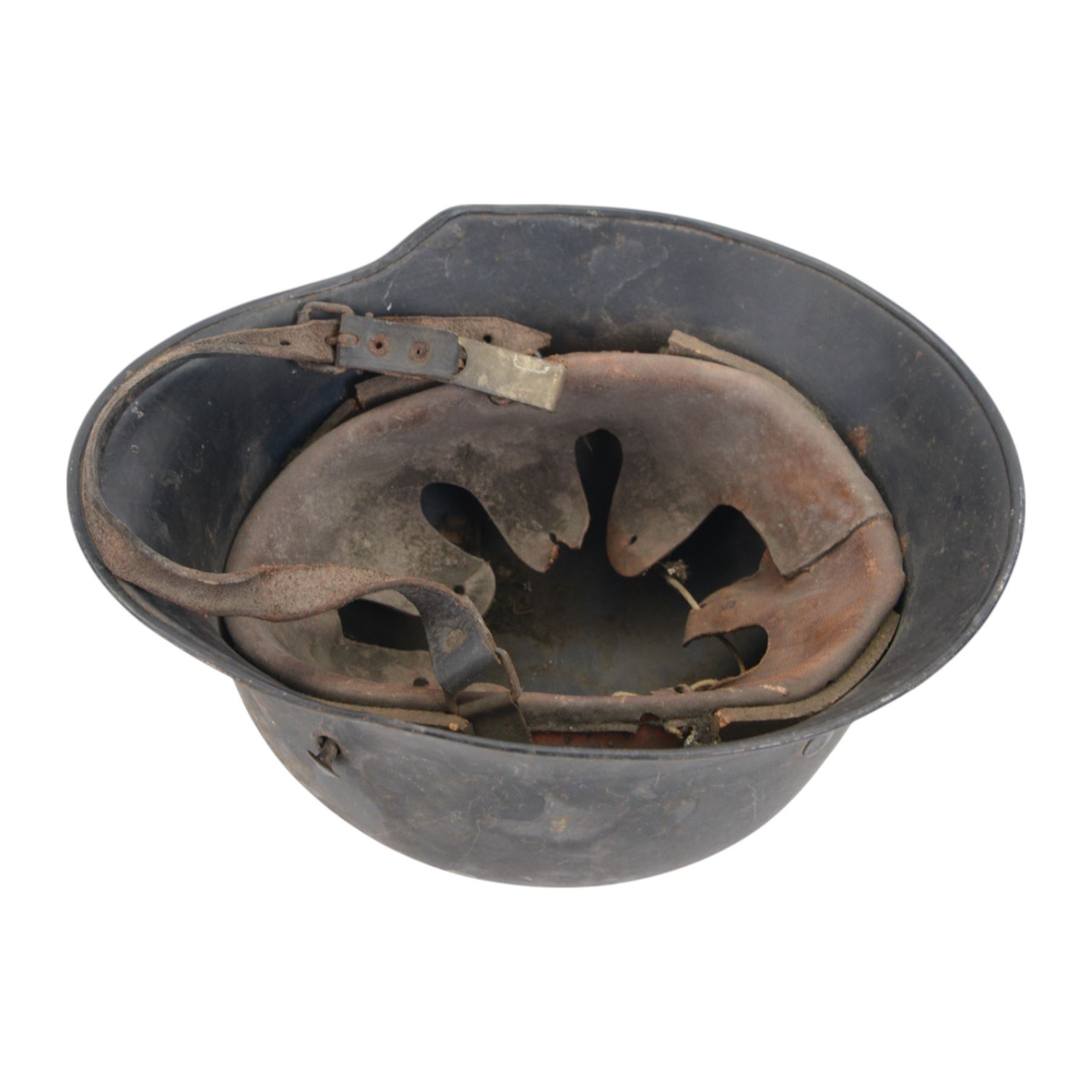 WWII German M42 Hitler Youth helmet, later added Farber on either side, the leather interior stamped 55, D22cm, H16cm