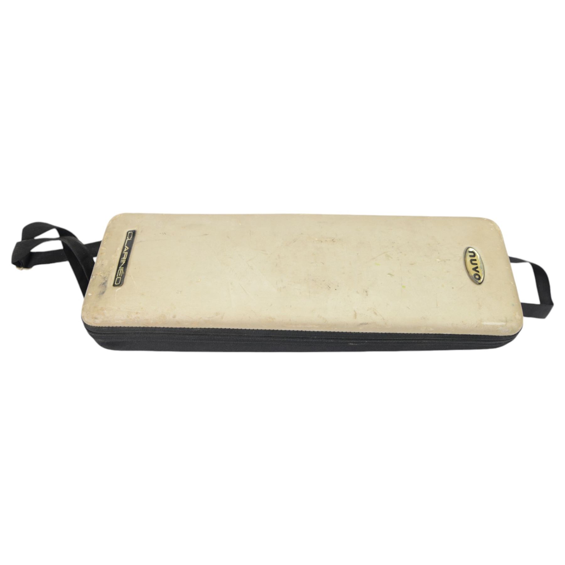 Two Clarineo Numo TM plastic C clarinets, one black and one white, in soft carry cases with instrucional cds and other accessories 