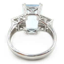  18ct white gold (tested) aquamarine and diamond ring, aquamarine approx 6.2 carat  